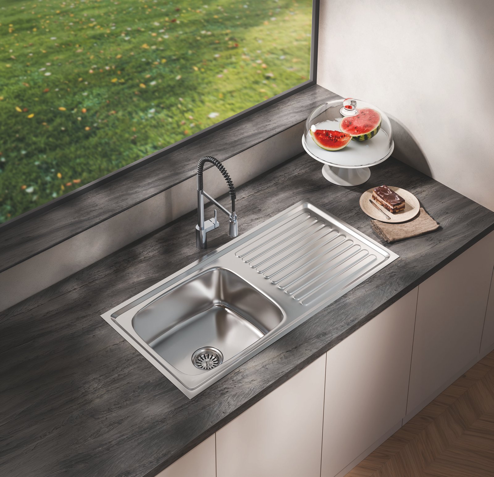 Singal bowl drain board PRESSMATIC kitchen sink